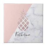 Elegant rose gold glitter white marble blush pink tile<br><div class="desc">Stylish design featuring faux rose gold glitter pineapple,  white marble and blush pink background.</div>