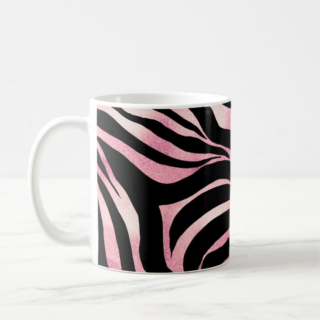 Elegant Rose Gold Glitter Zebra Black Animal Print Coffee Mug (Left)