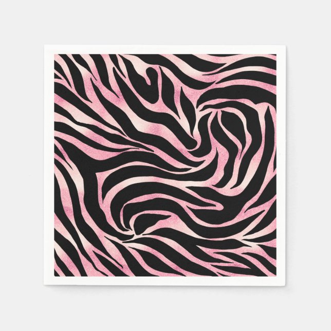 Elegant Rose Gold Glitter Zebra Black Animal Print Napkin (Front)