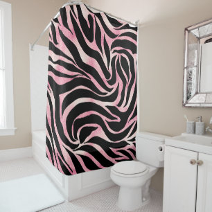 Elegant Rose Gold Glitter Zebra Black Animal Print Shower Curtain