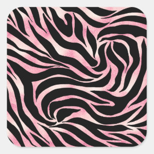 Elegant Rose Gold Glitter Zebra Black Animal Print Square Sticker