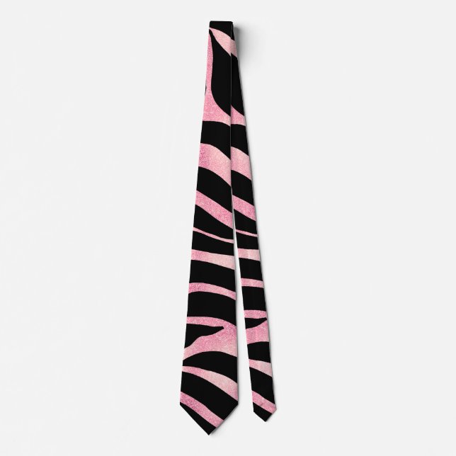 Elegant Rose Gold Glitter Zebra Black Animal Print Tie (Front)