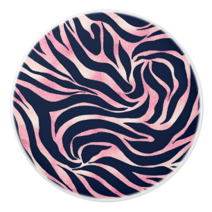 Elegant Rose Gold Glitter Zebra Blue Animal Print Ceramic Knob