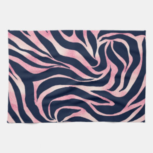 Elegant Rose Gold Glitter Zebra Blue Animal Print Tea Towel