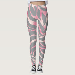 Elegant Rose Gold Glitter Zebra Gray Animal Print Leggings