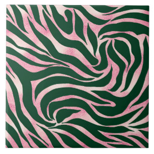 Elegant Rose Gold Glitter Zebra Green Animal Print Ceramic Tile