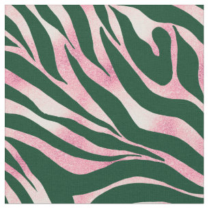 Elegant Rose Gold Glitter Zebra Green Animal Print Fabric