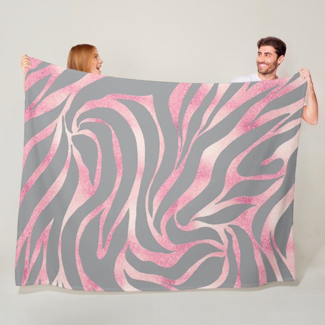 Elegant Rose Gold Glitter Zebra Grey Animal Print Fleece Blanket (In Situ)