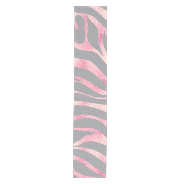 Elegant Rose Gold Glitter Zebra Grey Animal Print Medium Table Runner (Front)