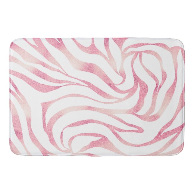Elegant Rose Gold Glitter Zebra White Animal Print Bath Mat (Front)