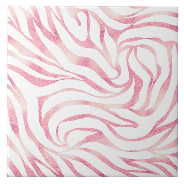 Elegant Rose Gold Glitter Zebra White Animal Print Ceramic Tile (Front)