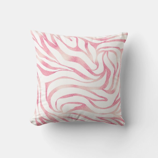 Elegant Rose Gold Glitter Zebra White Animal Print Cushion (Front)