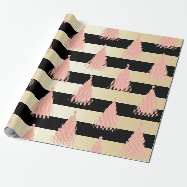 Elegant Rose Gold & Gold Christmas Tree Pattern Wrapping Paper (Unrolled)