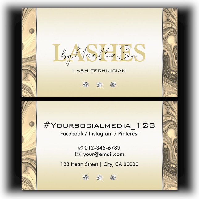 Elegant Rose Gold Golden Marbled with Diamonds Business Card (Creator Uploaded)