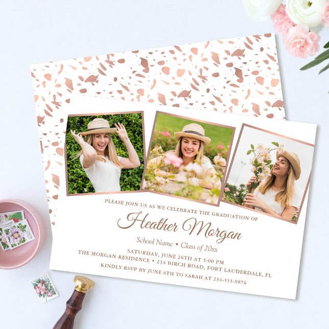 Elegant Rose Gold Graduate Photo Graduation Party Invitation (Creator Uploaded)