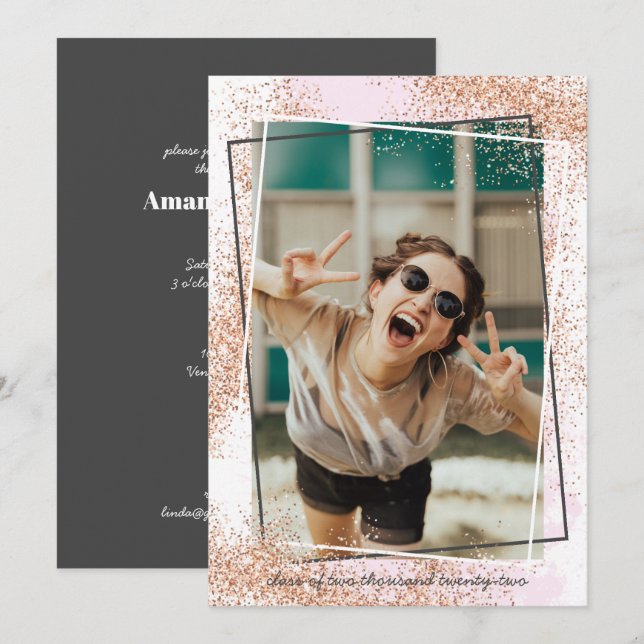 Elegant Rose Gold Graduation Party Invitation (Front/Back)