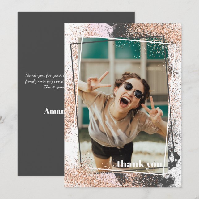 Elegant Rose Gold Graduation Thank You Card (Front/Back)