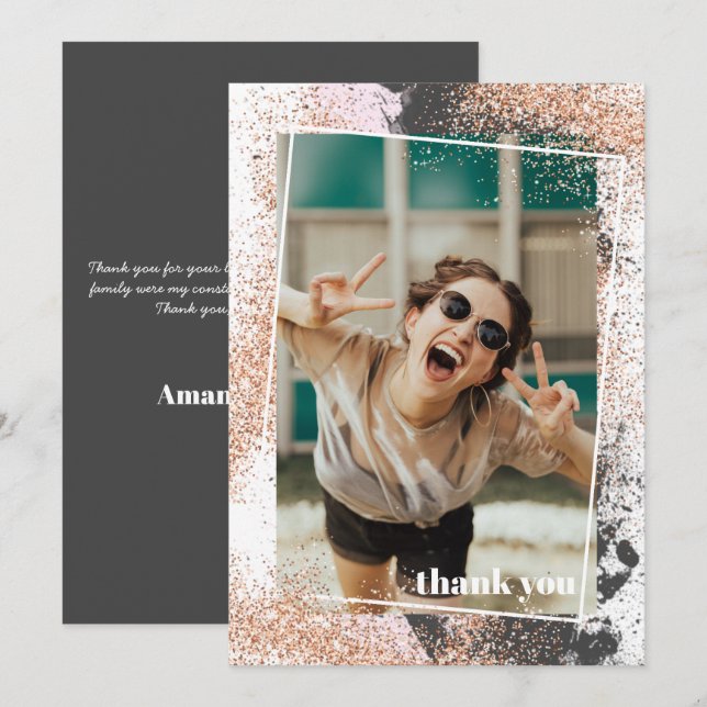 Elegant Rose Gold Graduation Thank You Card (Front/Back)