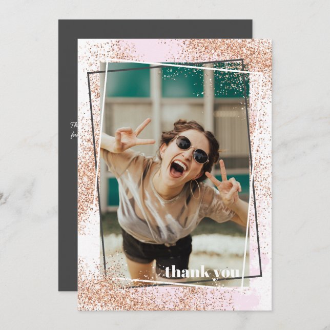 Elegant Rose Gold Graduation Thank You Card (Front/Back)