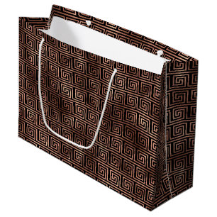 Elegant Rose Gold Greek Key Art Deco Pattern Large Gift Bag