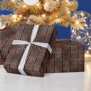 Elegant Rose Gold Greek Key Art Deco Pattern Wrapping Paper