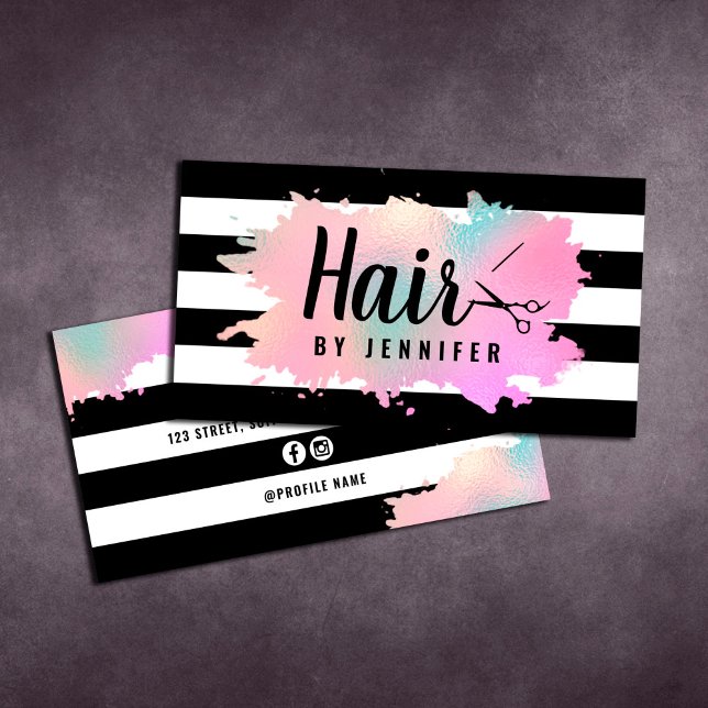 Elegant rose gold & green scissors hairstylist business card (Creator Uploaded)