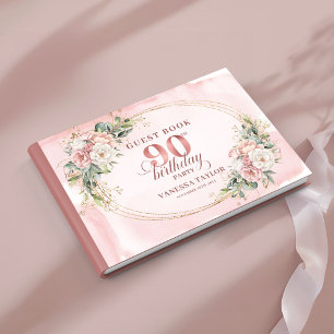 Elegant Rose Gold Greenery Floral 90th Birthday Guest Book