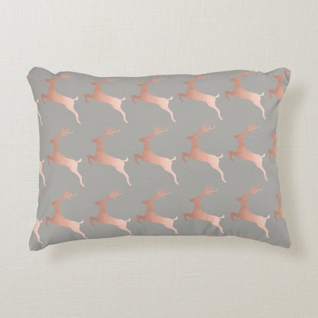 Elegant Rose Gold Grey Christmas Reindeer Pattern Decorative Cushion (Front)