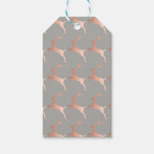 Elegant Rose Gold Grey Christmas Reindeer Pattern Gift Tags