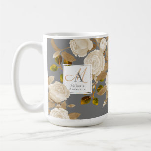 Elegant Rose Gold Grey Monogram Coffee Mug