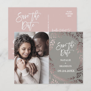 Elegant Rose Gold   Grey Photo Save the Date Announcement Postcard