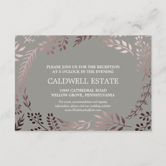 Elegant Rose Gold Grey Wedding Reception Card Zazzle Com Au