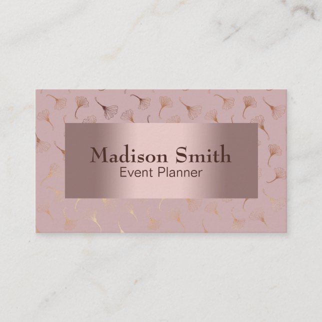Elegant Rose Gold Hand Drawn Floral Business Card (Front)