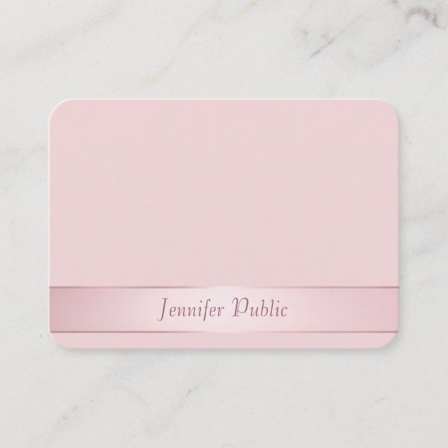 Elegant Rose Gold Hand Script Template Modern Business Card (Front)