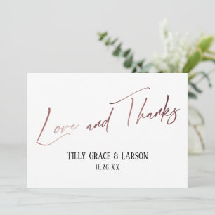 Elegant Rose Gold Handwriting Love and Thanks Thank You Card