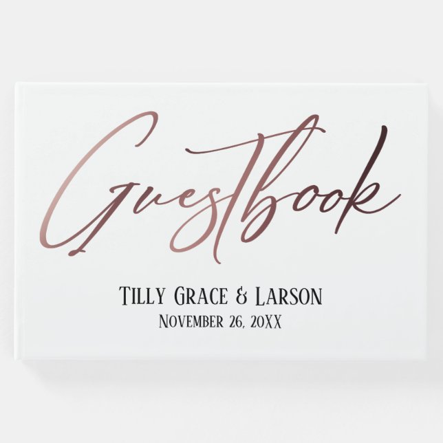 Elegant Rose Gold Handwriting Simple Guestbook (Front)