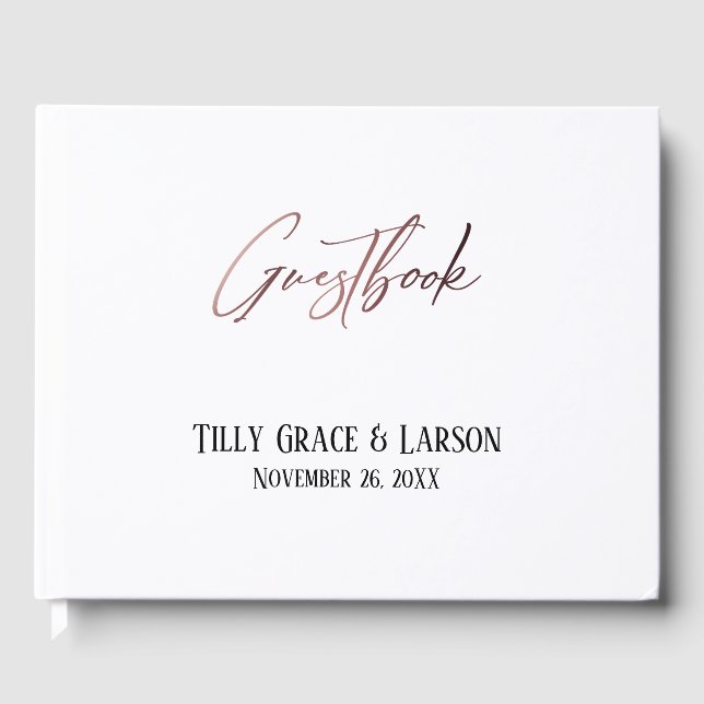 Elegant Rose Gold Handwriting Simple Guestbook (Front)