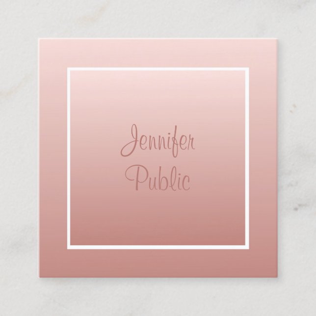 Elegant Rose Gold Handwritten Template Modern Square Business Card (Front)