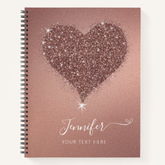 Elegant Rose Gold Heart Glittery Notebook 