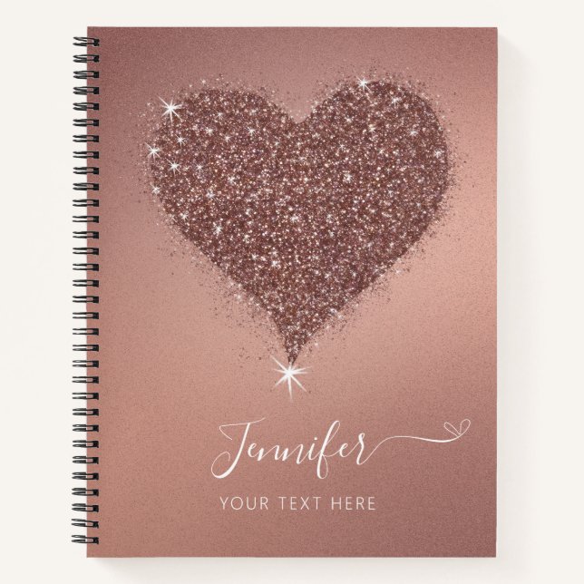 Elegant Rose Gold Heart Glittery Notebook  (Front)