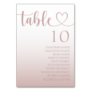 Elegant Rose Gold Heart Gradient Wedding   Table Number