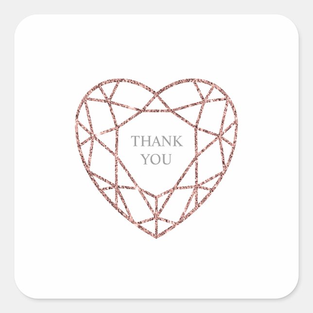 Elegant rose gold heart thank you sticker (Front)
