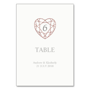 Elegant rose gold heart wedding table number