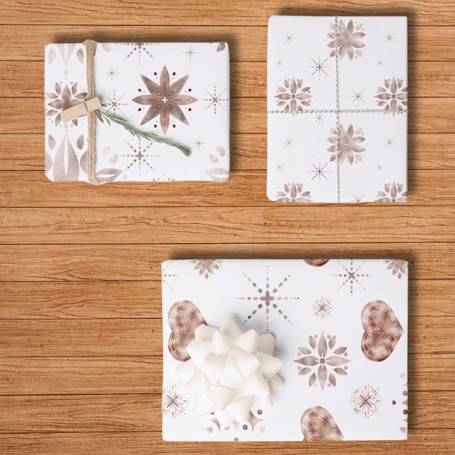 Elegant Rose Gold Hearts & Flowers on White Wrapping Paper Sheet (Elegant Hand Drawn Watercolor White Wrapping Paper Sheets)