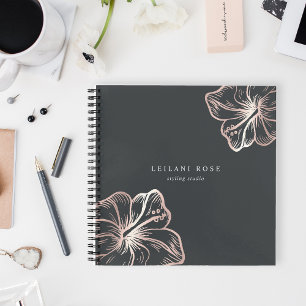 Elegant Rose Gold Hibiscus Flower Notebook