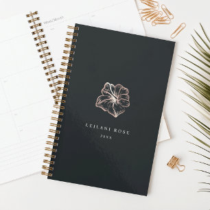 Elegant Rose Gold Hibiscus Flower Personalised Planner