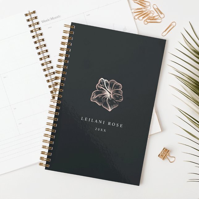Elegant Rose Gold Hibiscus Flower Personalised Planner (Creator Uploaded)