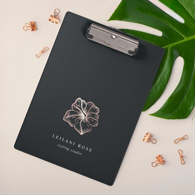 Elegant Rose Gold Hibiscus Flower Personalized Clipboard (Creator Uploaded)