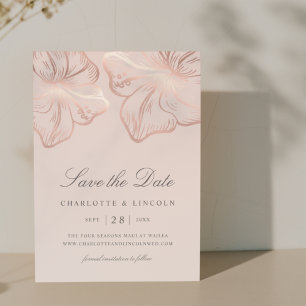 Elegant Rose Gold Hibiscus Flower Wedding Save The Date