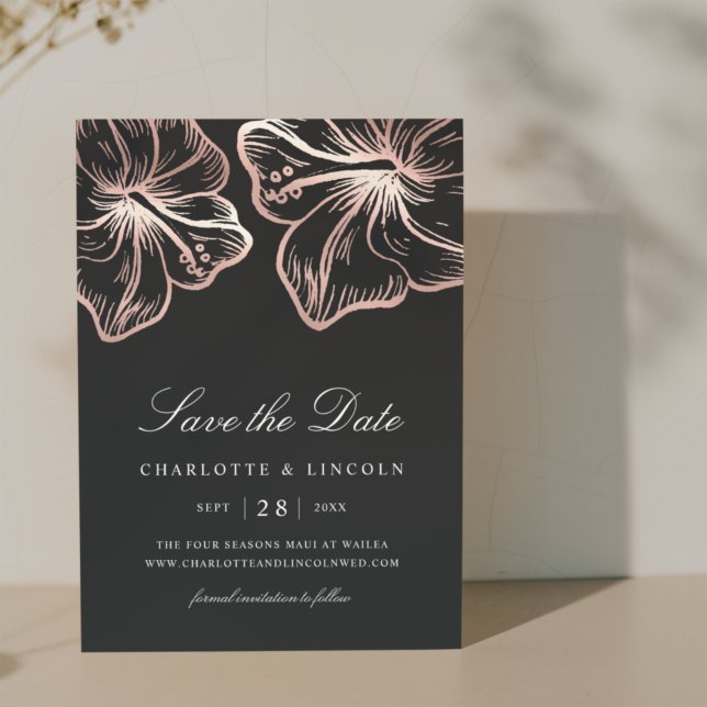 Elegant Rose Gold Hibiscus Flower Wedding Save The Date (Creator Uploaded)
